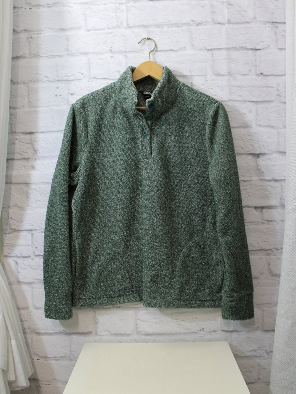 Eddie Bauer Women's Small Marled Green Longsleeve Quarter Button Pullover Jacket